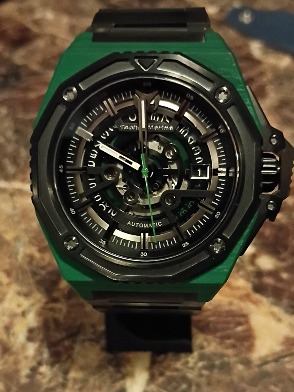 Technomarine Carbon Nautic Green Carbon Fiber Black Bezel In Band 45 Mm